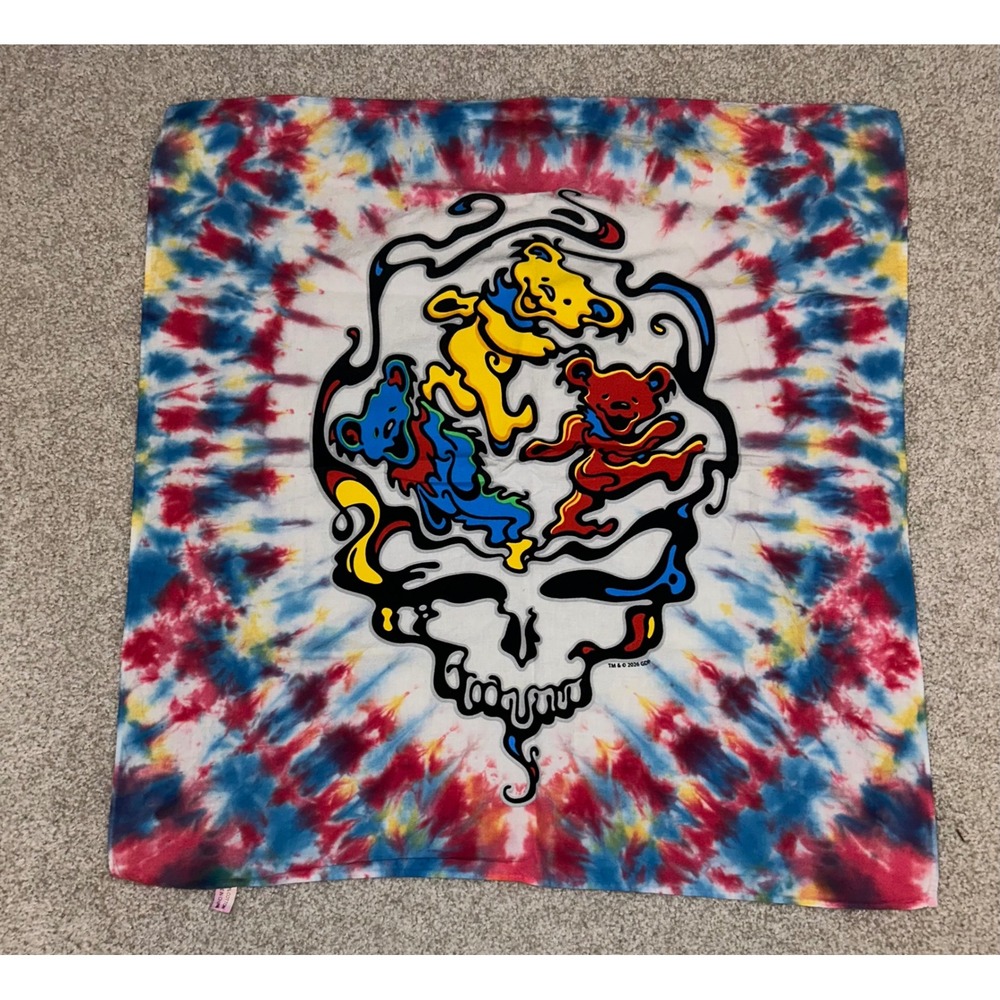 Grateful Dead Tie Dye Bandana Steal Your Face Dancing Bears with 2 Stickers